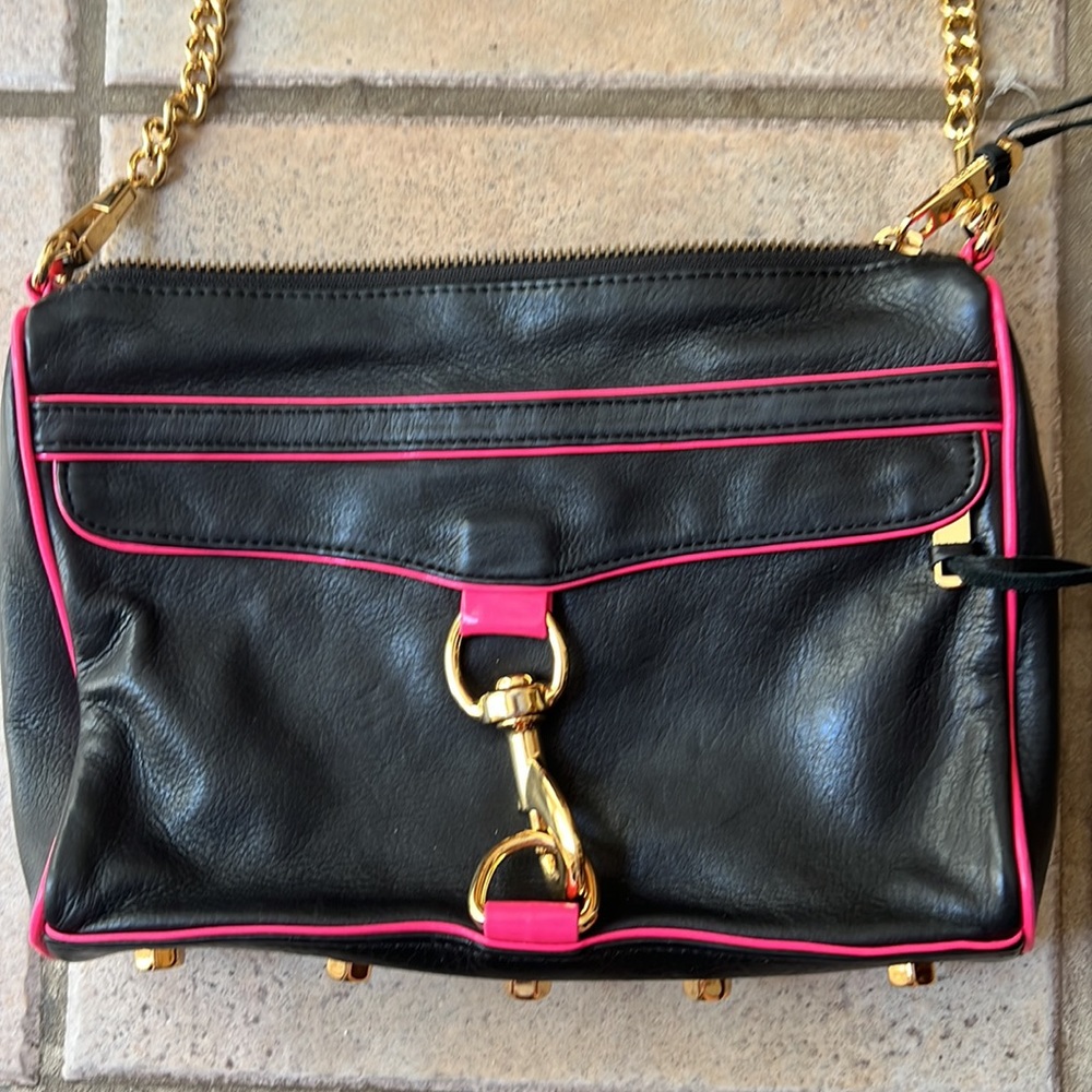 Rebecca Minkoff Black Leather/Pink MAC Crossbody/Clutch - Picture 2 of 9